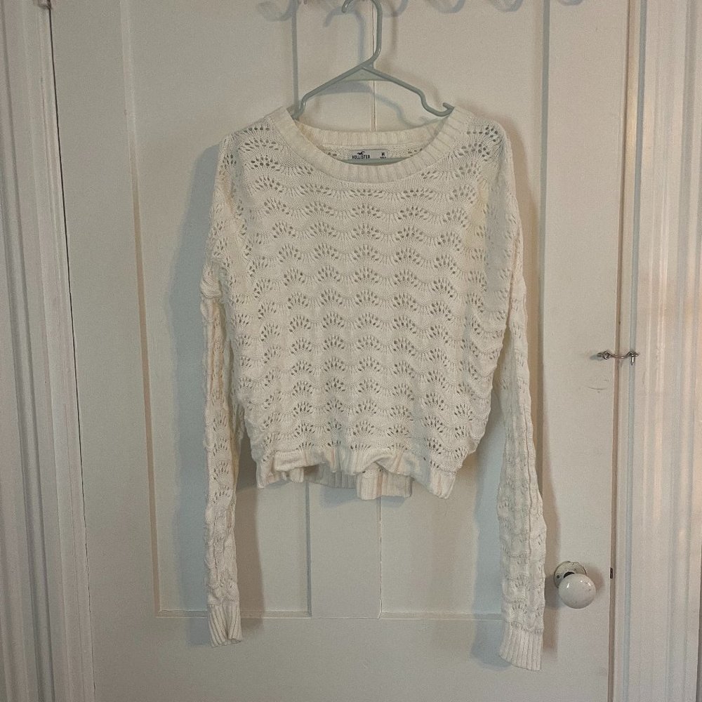 Hollister White Knitted Long Sleeve Sweater